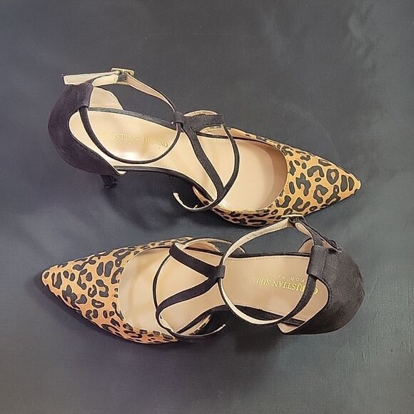 CHRISTIAN SIRIANO LEOPARD PRINT ADJUSTABLE ANKLE STRAP POINTED TOE SHOE - Picture 7 of 16